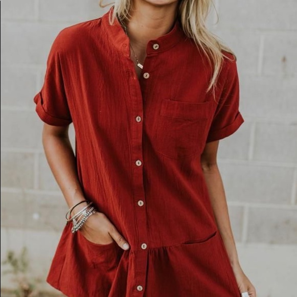 Roolee Lisa Button Peplum in Red